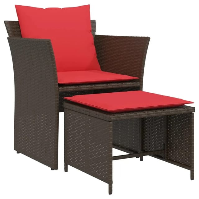 vidaXL Gartenstuhl mit Fußhocker Braun Poly Rattan 368622