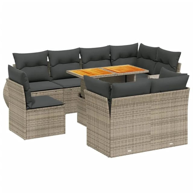 vidaXL 9-Tlg Garten-Sofagarnitur mit Kissen Grau Poly Rattan 3272292