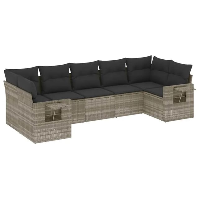 vidaXL 7-Tlg Garten-Sofagarnitur mit Kissen Hellgrau Poly Rattan 3220591