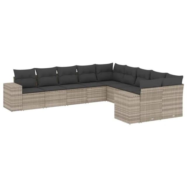 vidaXL 10-Tlg Garten-Sofagarnitur mit Kissen Hellgrau Poly Rattan 3255449