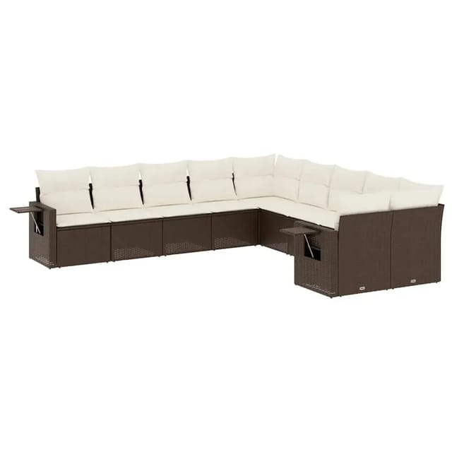 vidaXL 10-Tlg Garten-Sofagarnitur mit Kissen Braun Poly Rattan 3220712