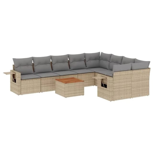 vidaXL 10-Tlg Garten-Sofagarnitur mit Kissen Beige Poly Rattan 3257053