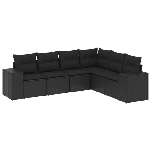 vidaXL 6-Tlg Garten-Sofagarnitur mit Kissen Schwarz Poly Rattan 3254942