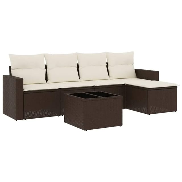 vidaXL 6-Tlg Garten-Sofagarnitur mit Kissen Braun Poly Rattan 3218893