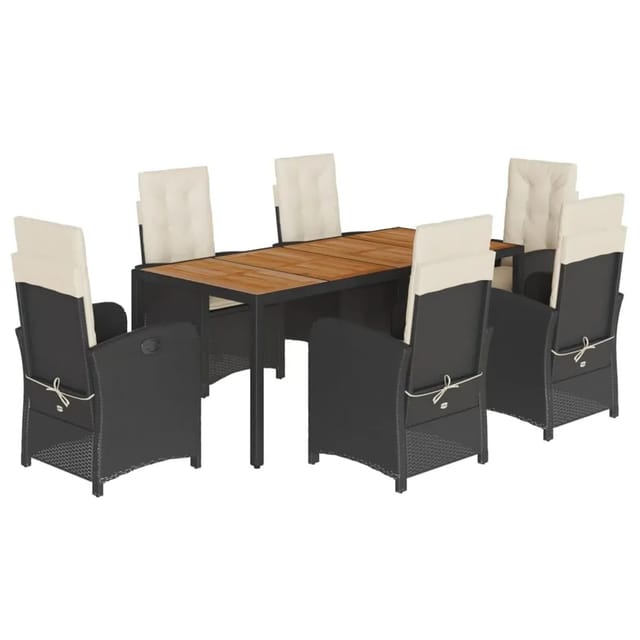 vidaXL 7-Tlg Garten-Essgruppe mit Kissen Schwarz Poly Rattan 3212227