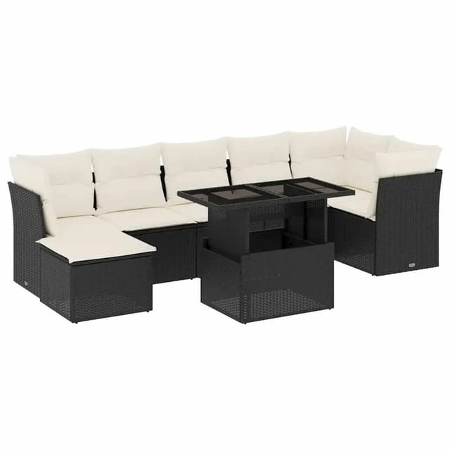 vidaXL 8-Tlg Garten-Sofagarnitur mit Kissen Schwarz Poly Rattan 3266746