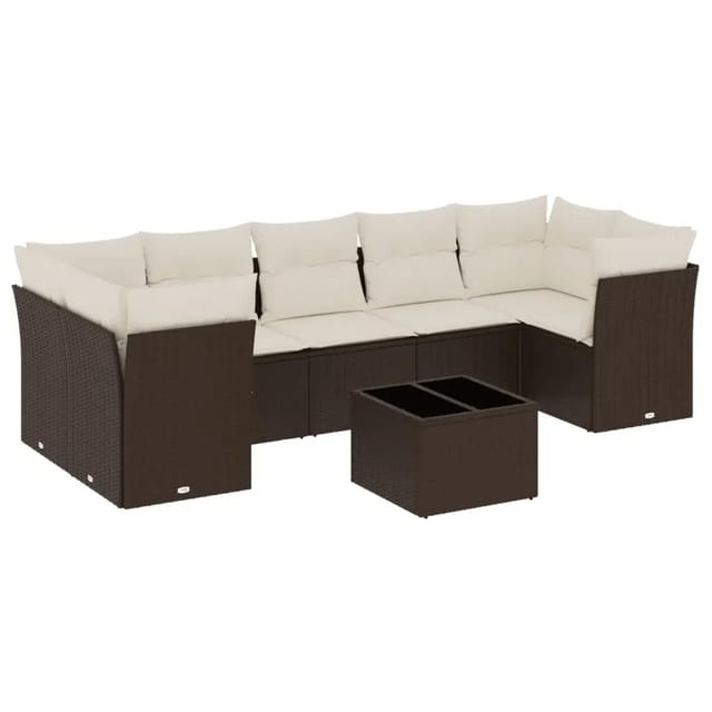 vidaXL 8-Tlg Garten-Sofagarnitur mit Kissen Braun Poly Rattan 3217293
