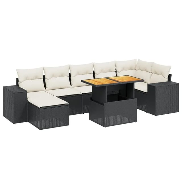 vidaXL 8-Tlg Garten-Sofagarnitur mit Kissen Schwarz Poly Rattan 3275933