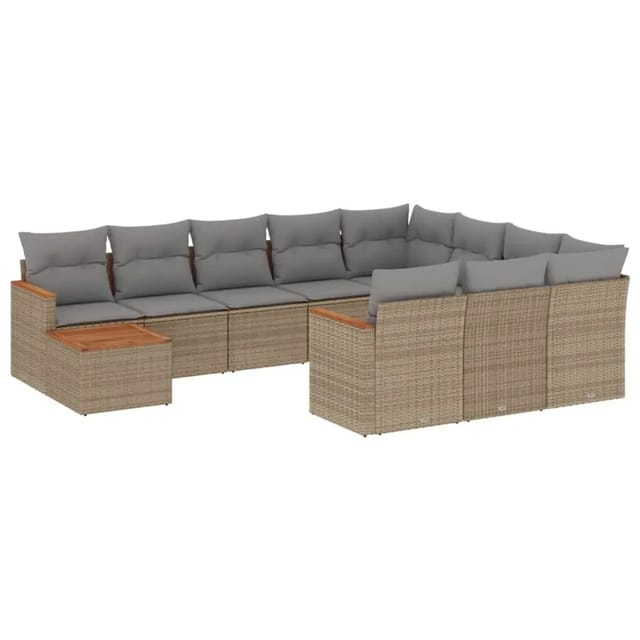 vidaXL 11-Tlg Garten-Sofagarnitur mit Kissen Beige Poly Rattan 3226367