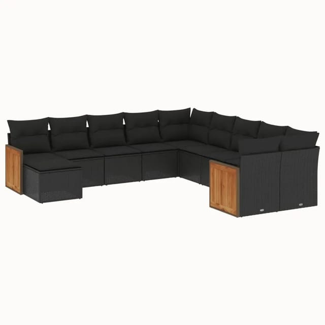 vidaXL 11-Tlg Garten-Sofagarnitur mit Kissen Schwarz Poly Rattan 3228246