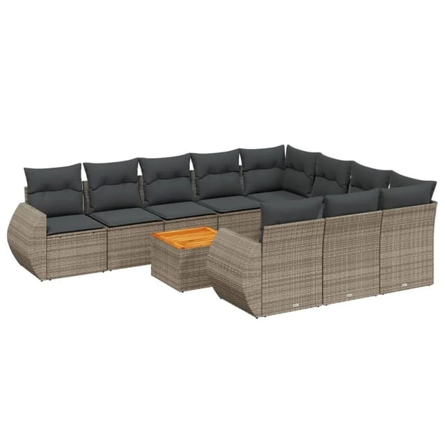 vidaXL 11-Tlg Garten-Sofagarnitur mit Kissen Grau Poly Rattan 3257516