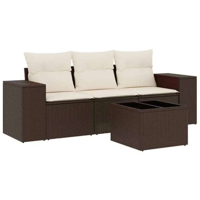 vidaXL 4-Tlg Garten-Sofagarnitur mit Kissen Braun Poly Rattan 3254610