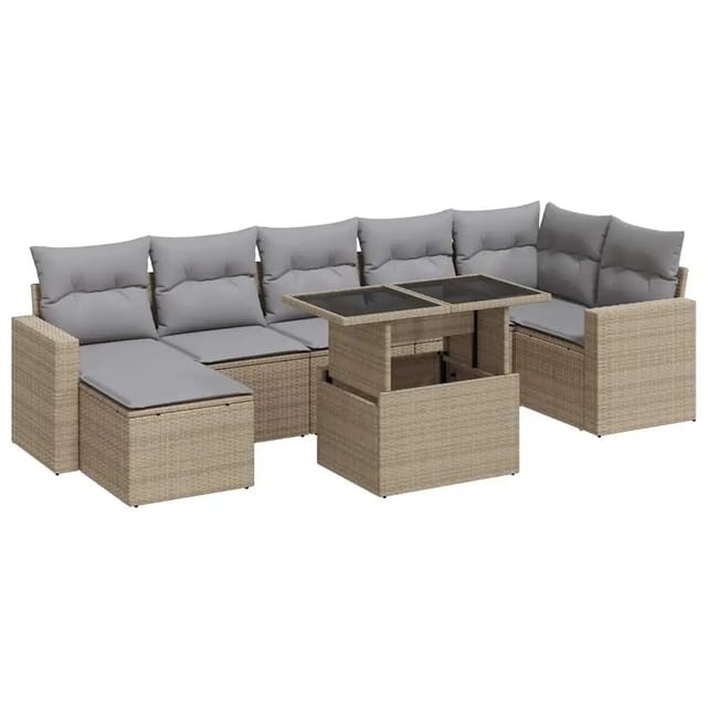 vidaXL 8-Tlg Garten-Sofagarnitur mit Kissen Beige Poly Rattan 3326360