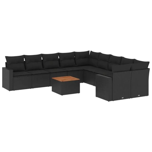 vidaXL 11-Tlg Garten-Sofagarnitur mit Kissen Schwarz Poly Rattan 3256643