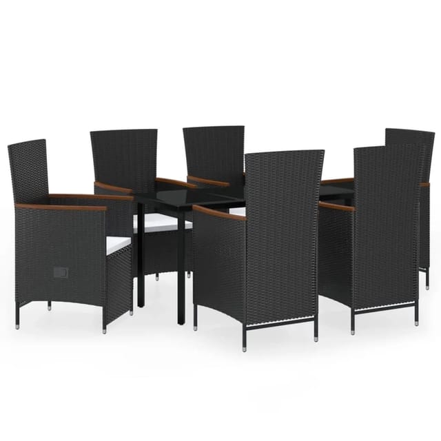 vidaXL 7-Tlg Garten-Essgruppe mit Kissen Schwarz 3099461