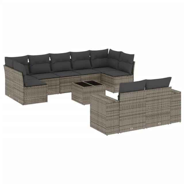 vidaXL 10-Tlg Garten-Sofagarnitur mit Kissen Grau Poly Rattan 3255367