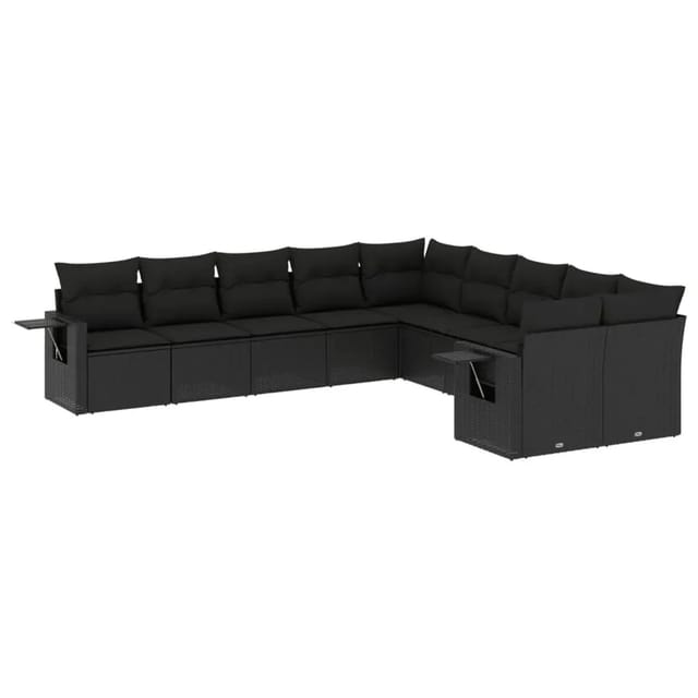 vidaXL 10-Tlg Garten-Sofagarnitur mit Kissen Schwarz Poly Rattan 3220704