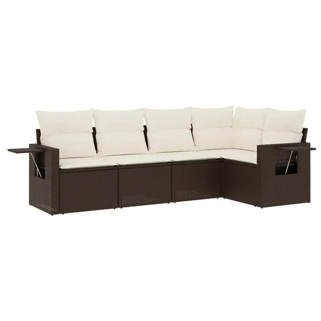 vidaXL 5-Tlg Garten-Sofagarnitur mit Kissen Braun Poly Rattan 3252470