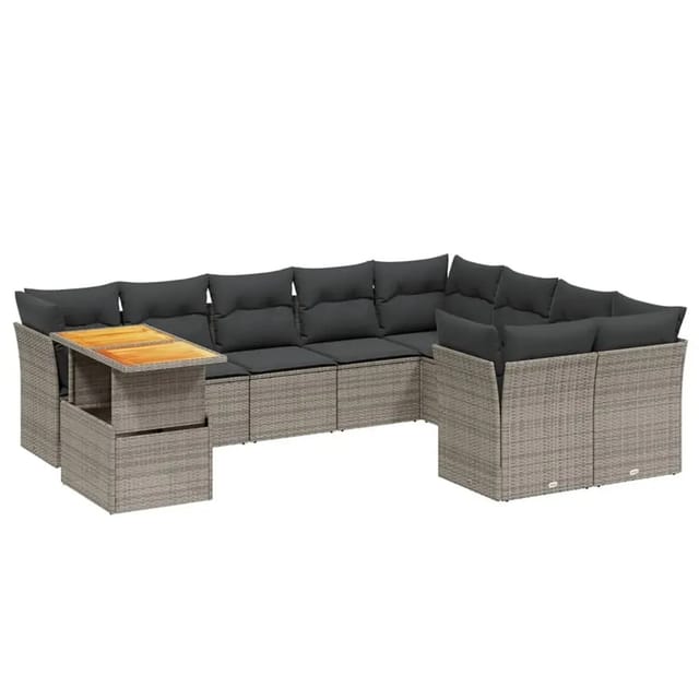 vidaXL 10-Tlg Garten-Sofagarnitur mit Kissen Grau Poly Rattan 3271018