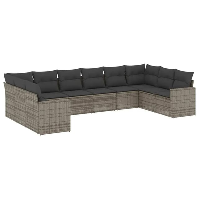 vidaXL 10-Tlg Garten-Sofagarnitur mit Kissen Grau Poly Rattan 3219460