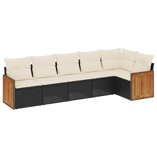 vidaXL 6-Tlg Garten-Sofagarnitur mit Kissen Schwarz Poly Rattan 3260068