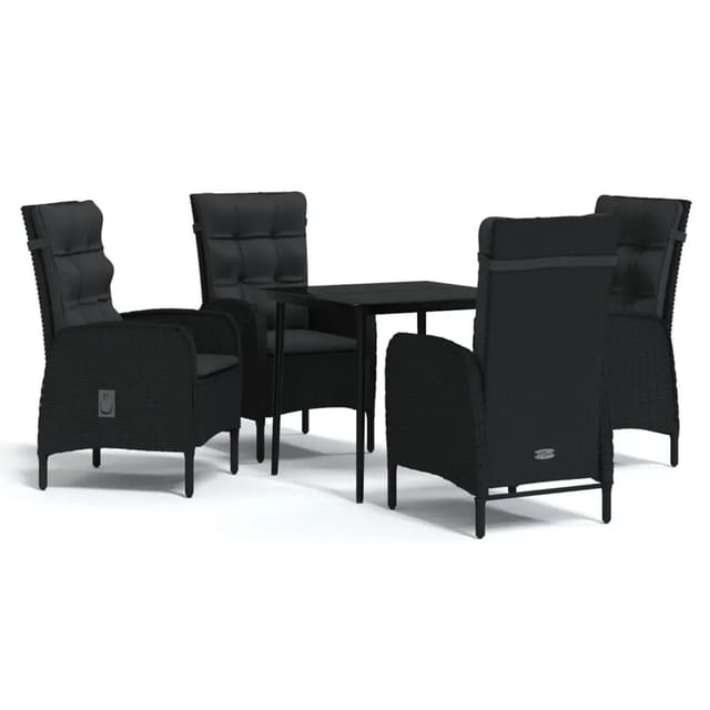 vidaXL 5-Tlg Garten-Essgruppe mit Kissen Schwarz 3099367