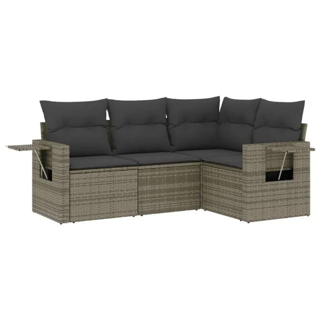 vidaXL 4-Tlg Garten-Sofagarnitur mit Kissen Grau Poly Rattan 3252447