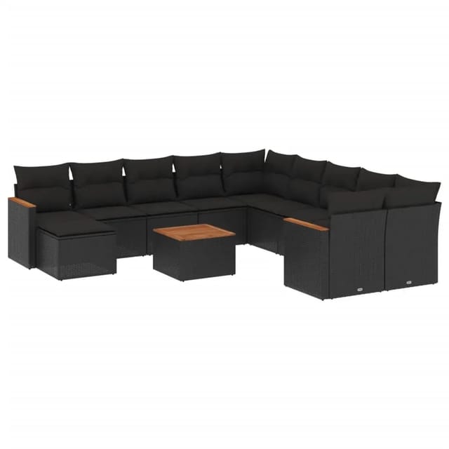vidaXL 12-Tlg Garten-Sofagarnitur mit Kissen Schwarz Poly Rattan 3258975