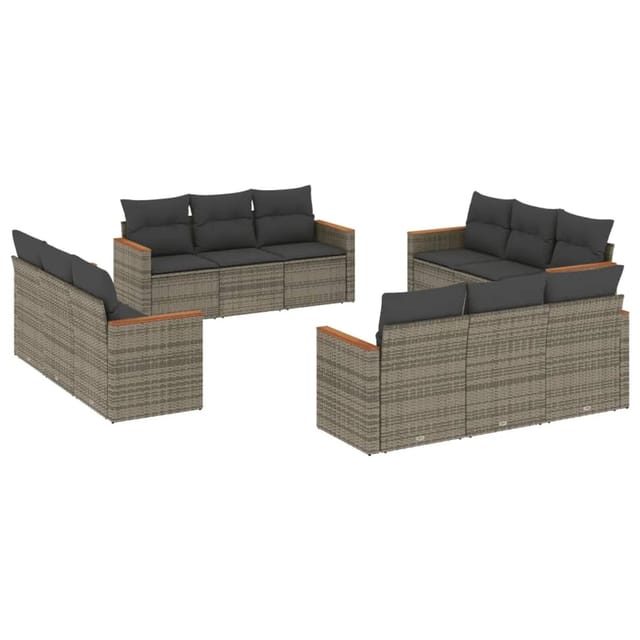 vidaXL 12-Tlg Garten-Sofagarnitur mit Kissen Grau Poly Rattan 3225836