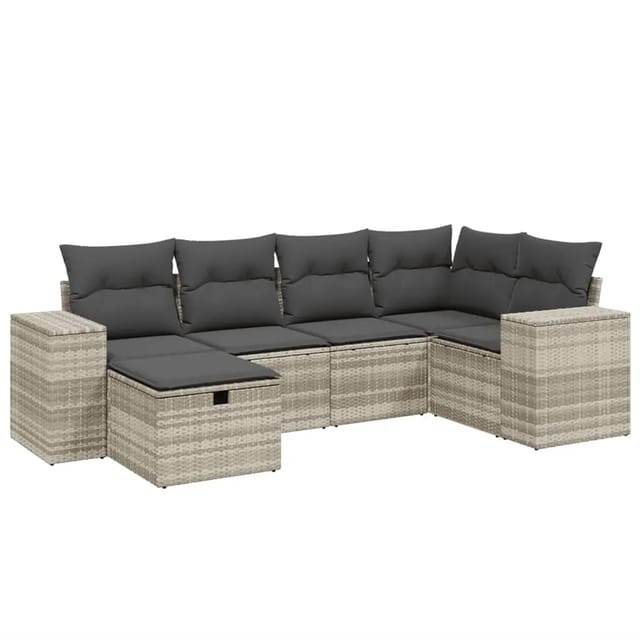 vidaXL 6-Tlg Garten-Sofagarnitur mit Kissen Hellgrau Poly Rattan 3264418
