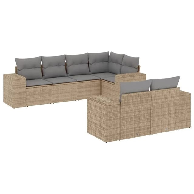 vidaXL 7-Tlg Garten-Sofagarnitur mit Kissen Beige Poly Rattan 3255146