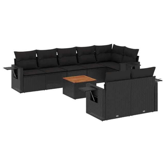 vidaXL 9-Tlg Garten-Sofagarnitur mit Kissen Schwarz Poly Rattan 3256979