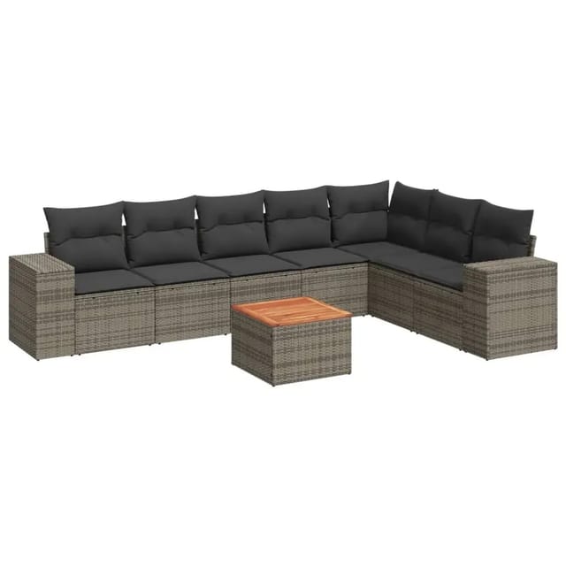 vidaXL 8-Tlg Garten-Sofagarnitur mit Kissen Grau Poly Rattan 3257810