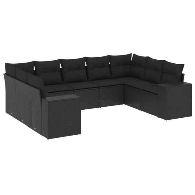 vidaXL 9-Tlg Garten-Sofagarnitur mit Kissen Schwarz Poly Rattan 3255332