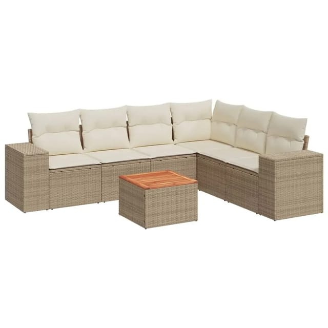 vidaXL 7-Tlg Garten-Sofagarnitur mit Kissen Beige Poly Rattan 3257794