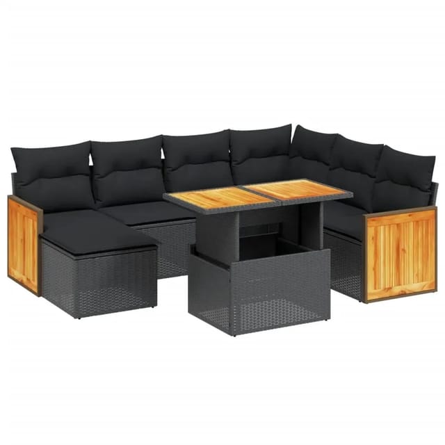 vidaXL 8-Tlg Garten-Sofagarnitur mit Kissen Schwarz Poly Rattan 3274072