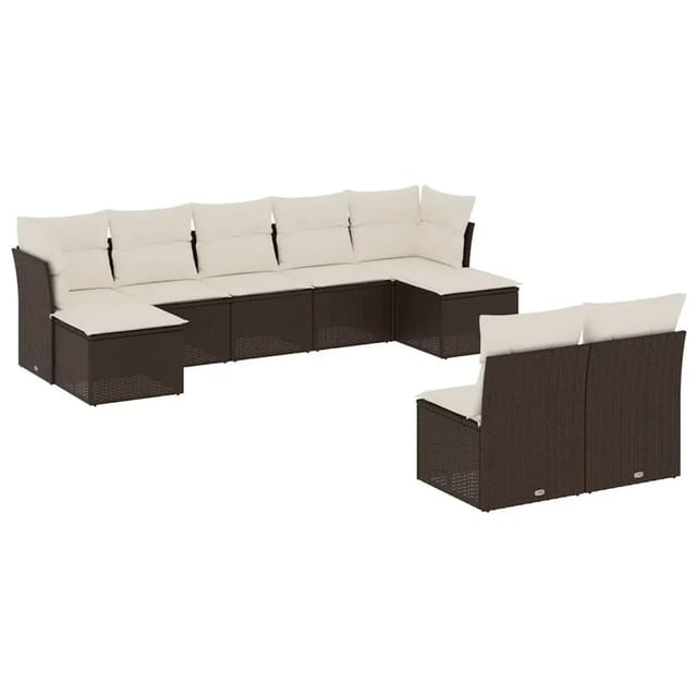 vidaXL 9-Tlg Garten-Sofagarnitur mit Kissen Braun Poly Rattan 3218273