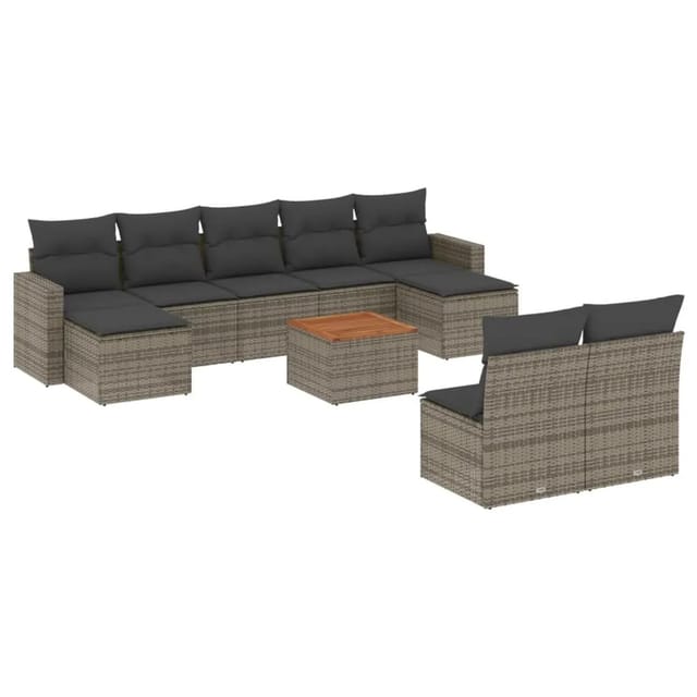 vidaXL 10-Tlg Garten-Sofagarnitur mit Kissen Grau Poly Rattan 3256655
