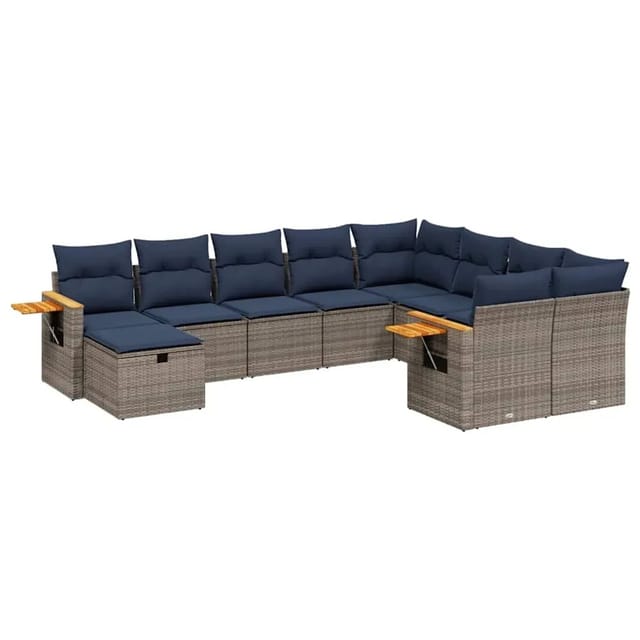 vidaXL 10-Tlg Garten-Sofagarnitur mit Kissen Grau Poly Rattan 3227160