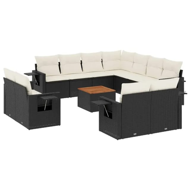 vidaXL 12-Tlg Garten-Sofagarnitur mit Kissen Schwarz Poly Rattan 3257155