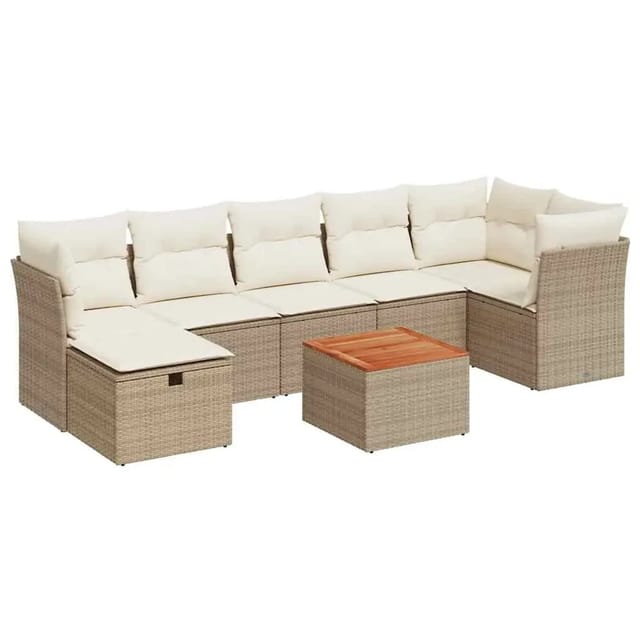 vidaXL 8-Tlg Garten-Sofagarnitur mit Kissen Beige Poly Rattan 3325768