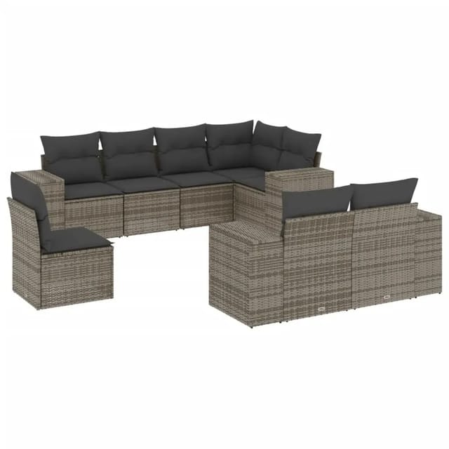 vidaXL 8-Tlg Garten-Sofagarnitur mit Kissen Grau Poly Rattan 3222839