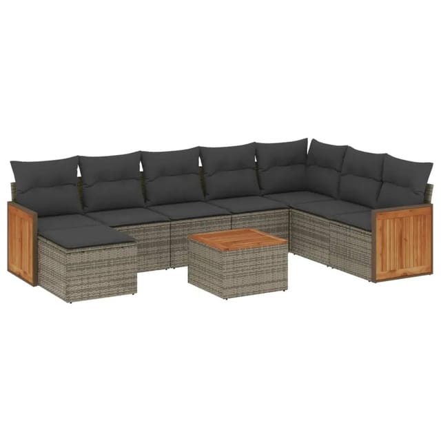 vidaXL 9-Tlg Garten-Sofagarnitur mit Kissen Grau Poly Rattan 3260338