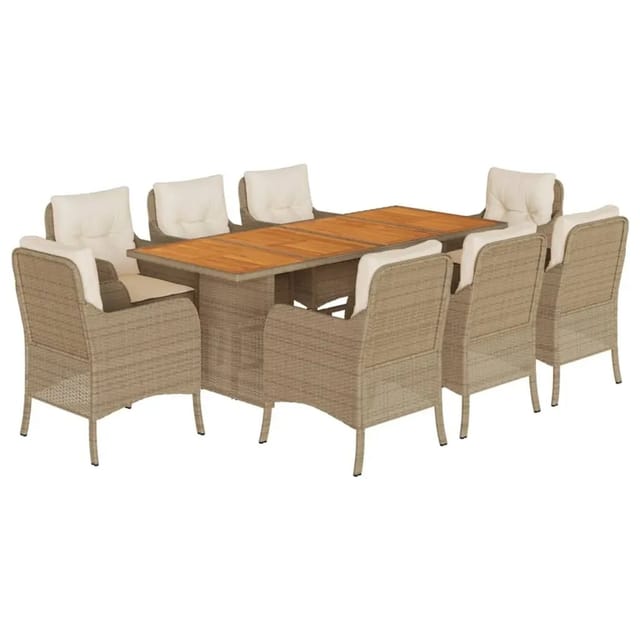 vidaXL 9-Tlg Garten-Essgruppe mit Kissen Beige Poly Rattan 3211901