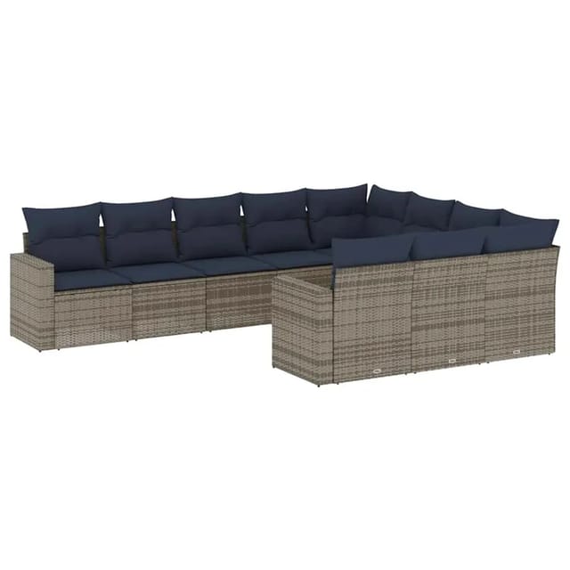 vidaXL 10-Tlg Garten-Sofagarnitur mit Kissen Grau Poly Rattan 3219481