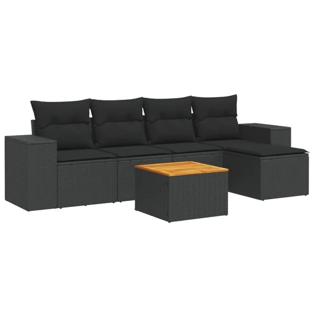vidaXL 6-Tlg Garten-Sofagarnitur mit Kissen Schwarz Poly Rattan 3257749