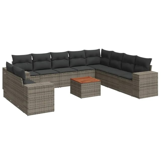 vidaXL 11-Tlg Garten-Sofagarnitur mit Kissen Grau Poly Rattan 3257852