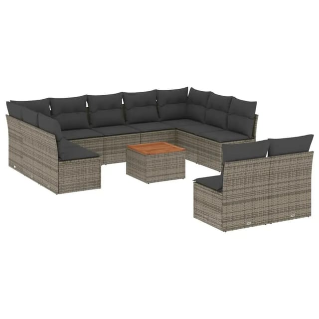 vidaXL 12-Tlg Garten-Sofagarnitur mit Kissen Grau Poly Rattan 3256221