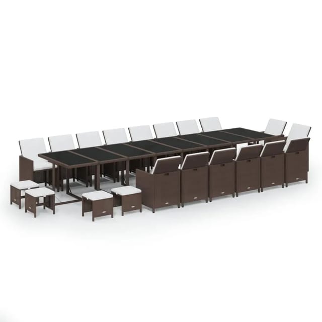 vidaXL 21-Tlg Garten-Essgruppe mit Kissen Poly Rattan Braun 3095676