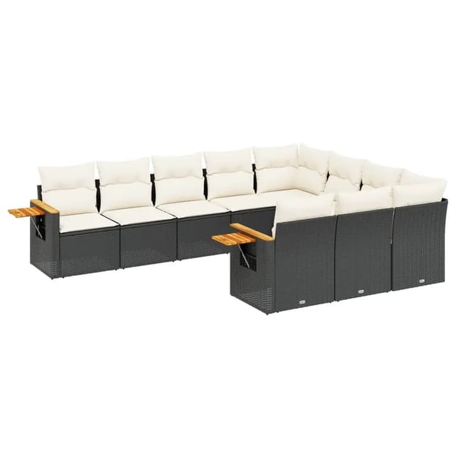 vidaXL 10-Tlg Garten-Sofagarnitur mit Kissen Schwarz Poly Rattan 3227176